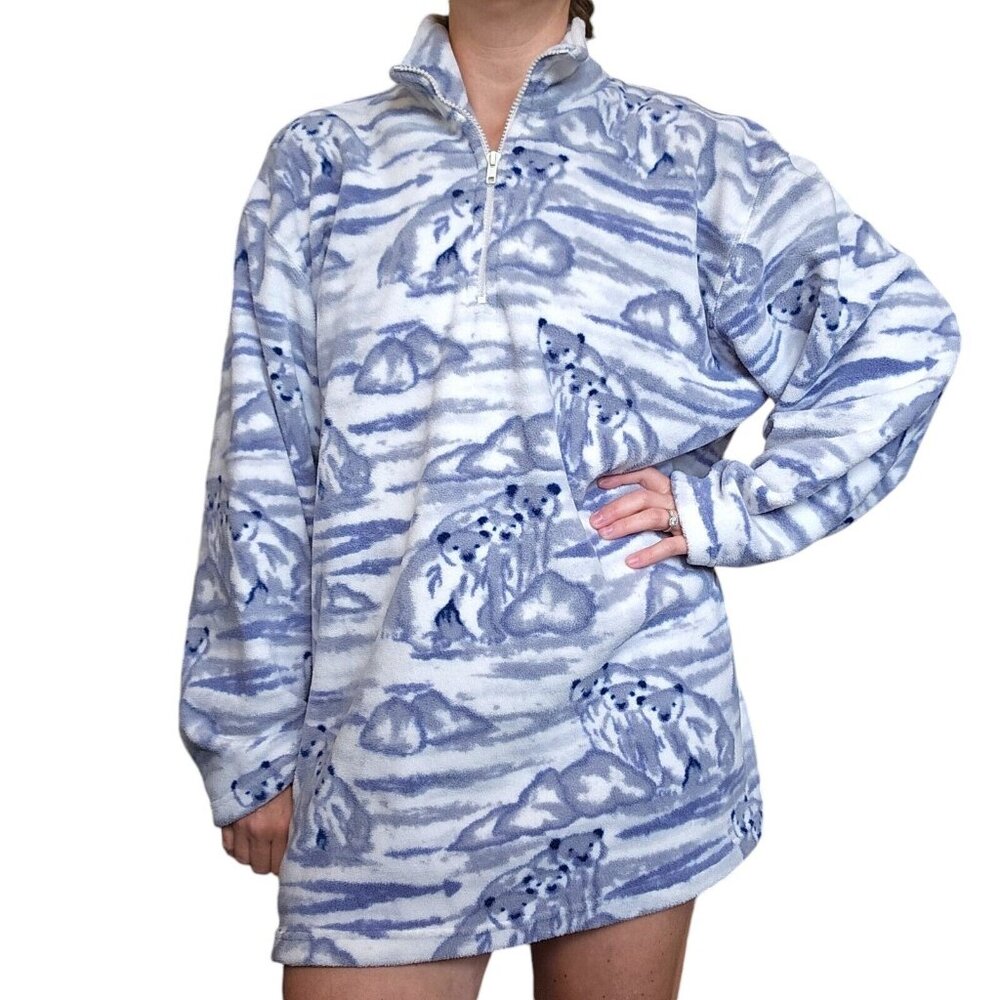 Vintage 90s‎ XL Polar Bear Pullover Fleece 1/4 Zip Unisex Sweatshirt Womens XL